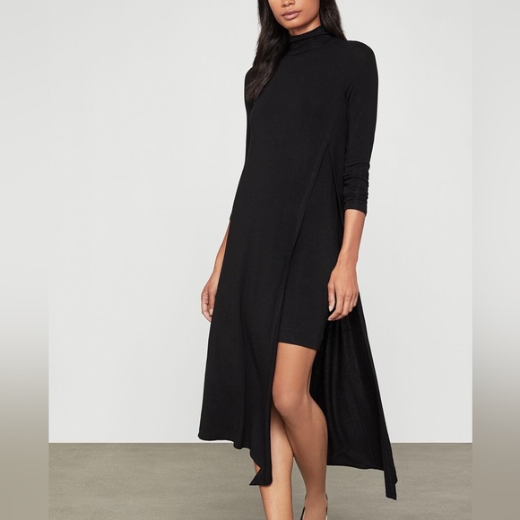 BCBGMAXAZRIA Kabrina Turtleneck Asymmetric Hem Dress Black Knit - Size M - Picture 2 of 6